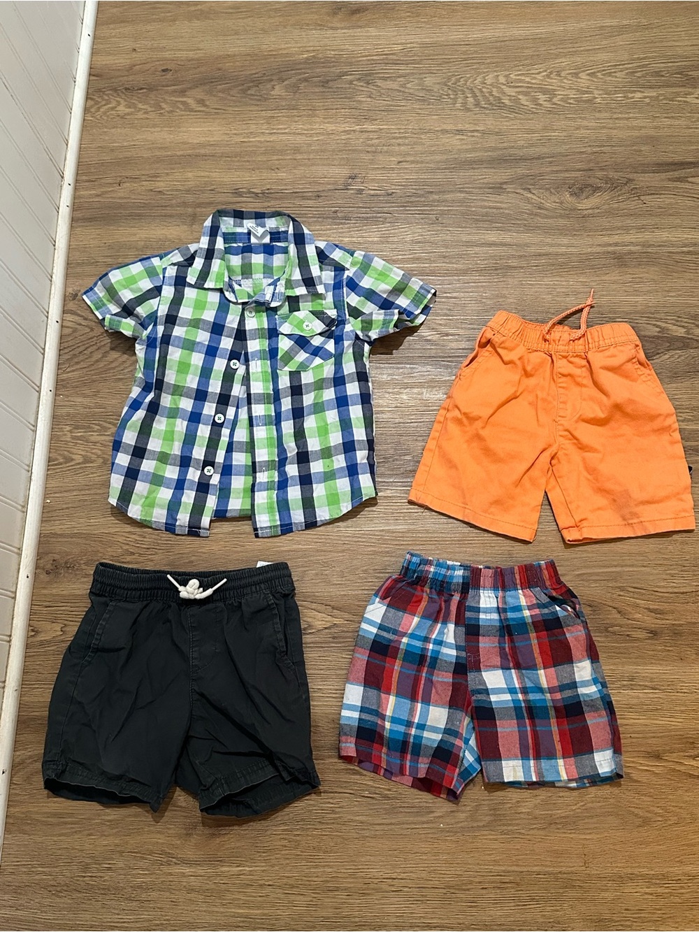 24M/2T Boys Summer Spring Bundle 1 shirt 3 shorts casual plaid neon neutral